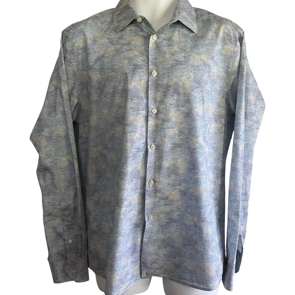 John Lennon Shirt Mens XL Blue Watercolor Peace Print Long Sleeve Cotton